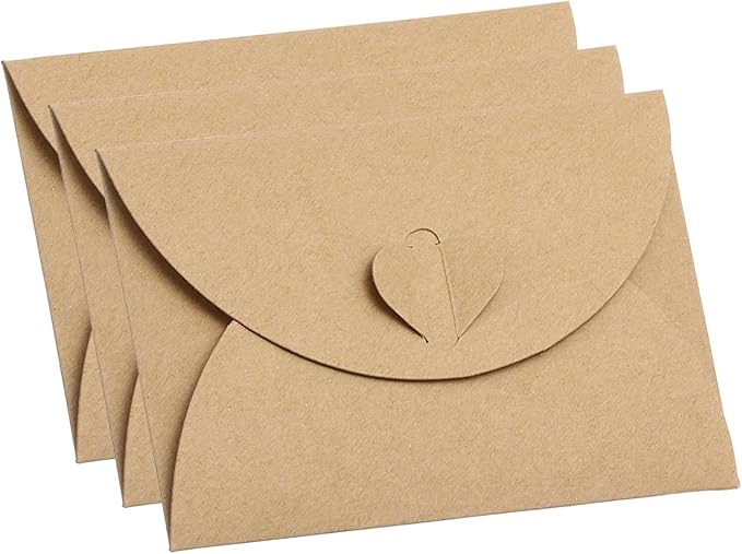 PATIKIL Gift Card Envelopes, 12 Pack Heart Shaped Clasp Small Gift Cards Holder Mini Envelope for Birthdays Weddings, Coffee