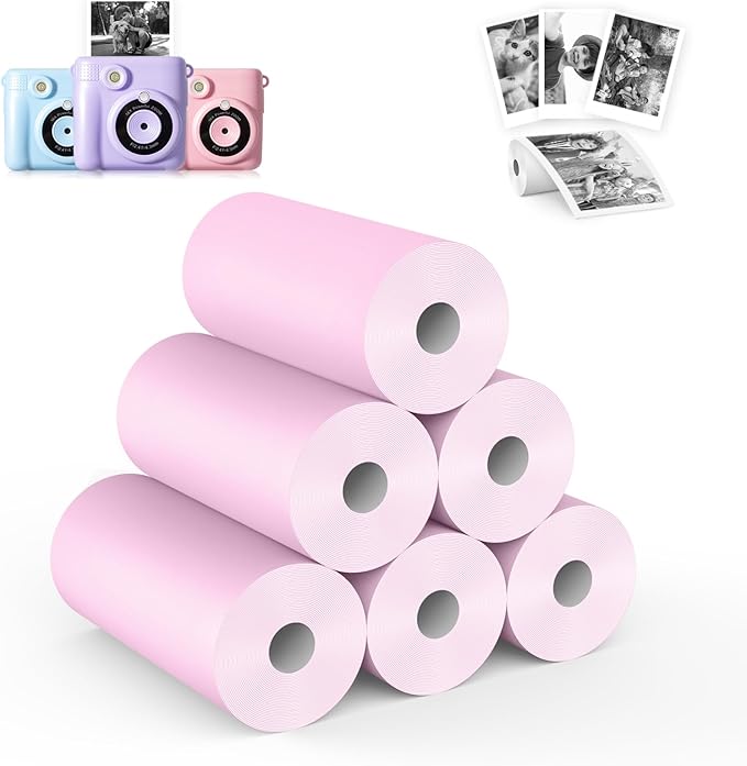 6 Rolls Kids Camera Instant Print Refill Paper Set, Phetium HD Printing Thermal Paper for Most Kids Instant Camera Photo Print (Pink-6 Rolls)