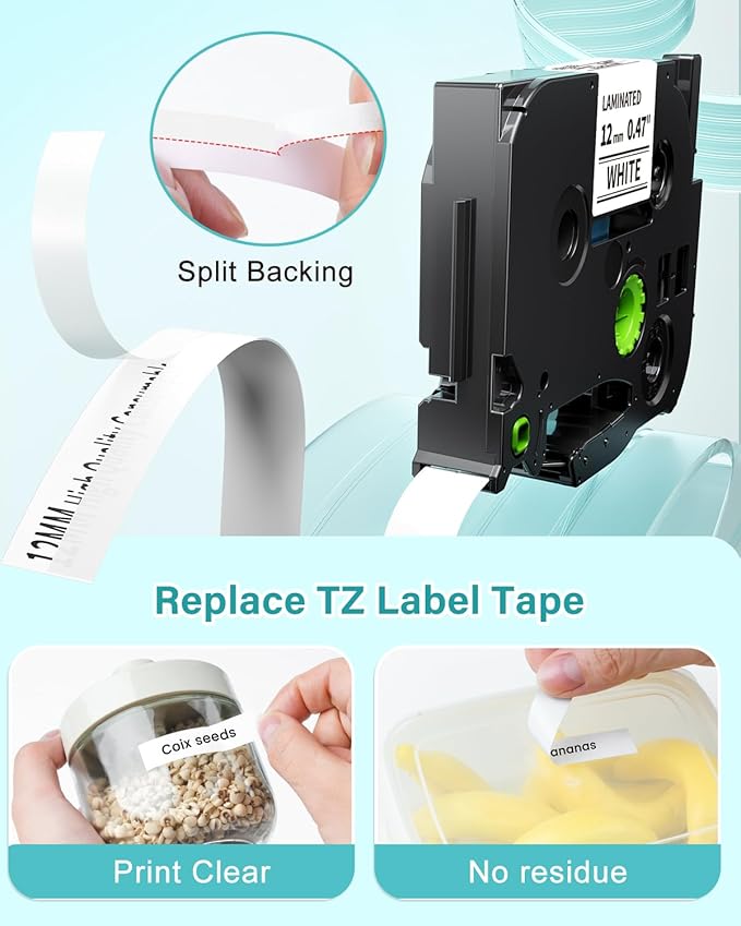 Colorty Label Maker Tape Refill Compatible with TZ TZe Tape 12mm 0.47 Laminated White TZe-231 TZe231 Replace for Brother P Touch Label Tape PT-D210 D220 1180 1280 1750 2030, 1/2" (12 mm x 8m, 4 Pack