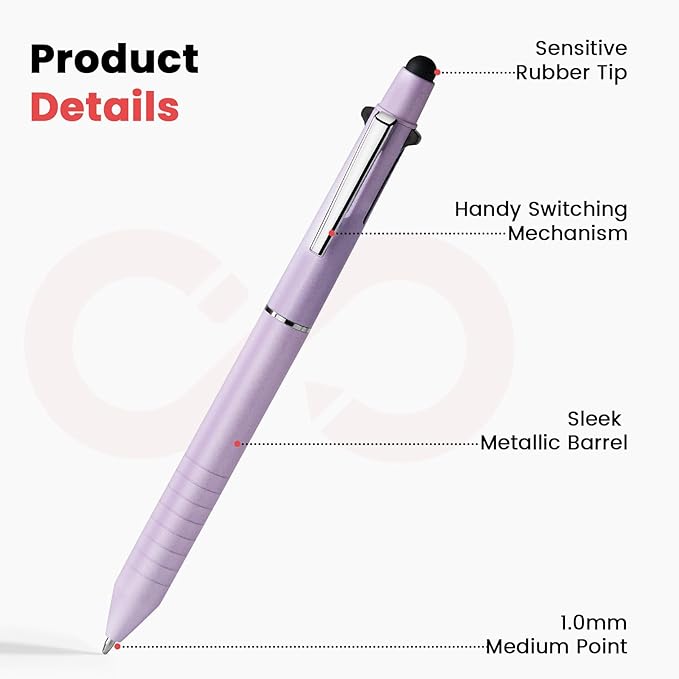 Sooez Multicolor Pen in One, Sleek Metallic 4 Color Ballpoint Pens, Medium Point (1.0mm), Retractable Ball Pen with Stylus Tip, Journaling Planner Pens for Nursing School Office Supplies, 3 Pack, Blue