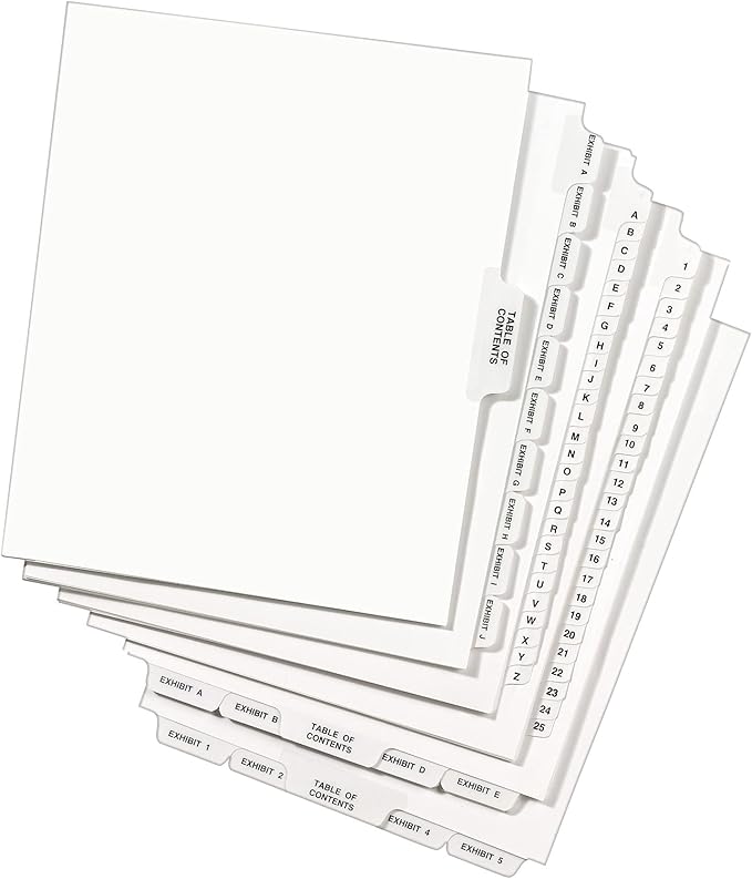 Avery Blank Tab Legal Exhibit Binder Dividers, White Unlaminated Tabs, Letter-Size, Standard Collated 25-Tab Set (11959)
