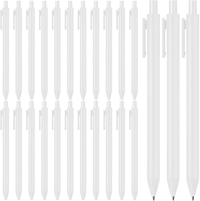 Fulmoon 25 Pcs Ballpoint Pens Bulk Retractable Comfortable Writing Pens Cute Back to School Supplies in Medium Point 1.0 mm for Teacher Student Bridal Shower Baby Shower (White)