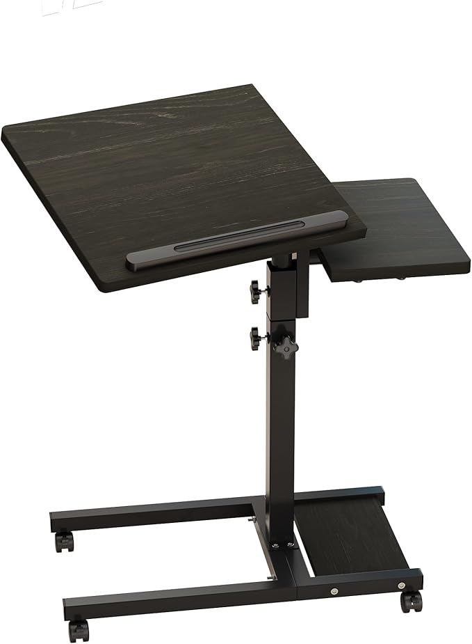 Laptop Desk Bed Desk Laptop Stand for Bed Portable Desk Overbed Bedside Table Mobile Laptop Table Rolling Desk Foldable Table Adjustable Height with Locked Wheels & Mouse Pad Table for Bed Office Sofa