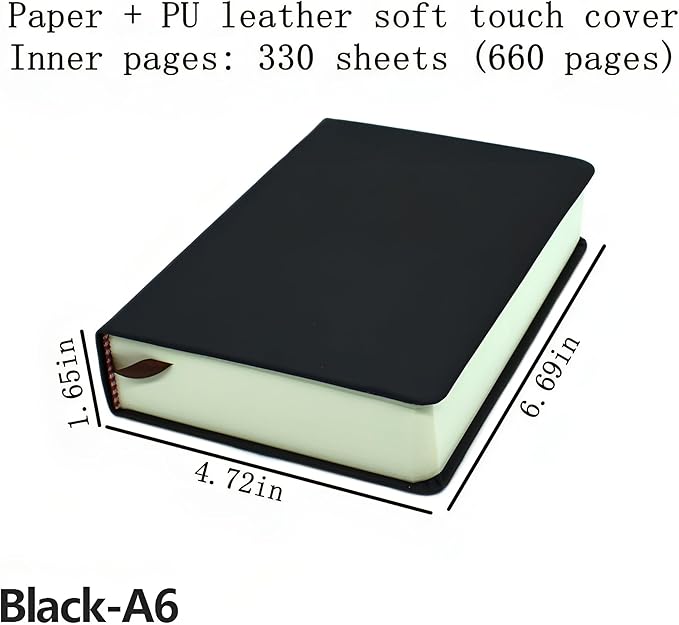 jooact Thick Sketchbook 660 Pages Notebook Soft Faux Leather Cover Journal 80GSM Paper Notepad Drawing Book Memo Writing Sketch Pad Diary Notebook