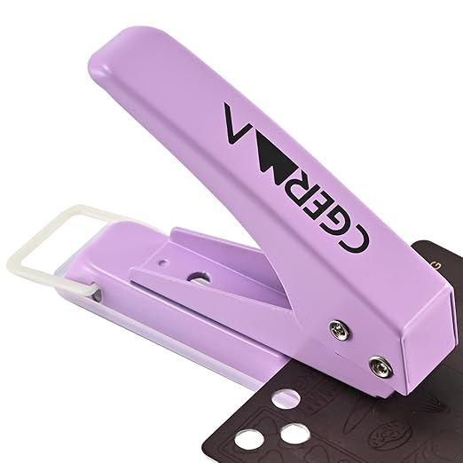 Single Hole Puncher, 1/4" Hole, 50% Labor Savings, Heavy Duty Metal Punch, 15 Sheet Capacity, for ID Cards, Chipboard, Art Project, Crafts Easy Punching, Purple