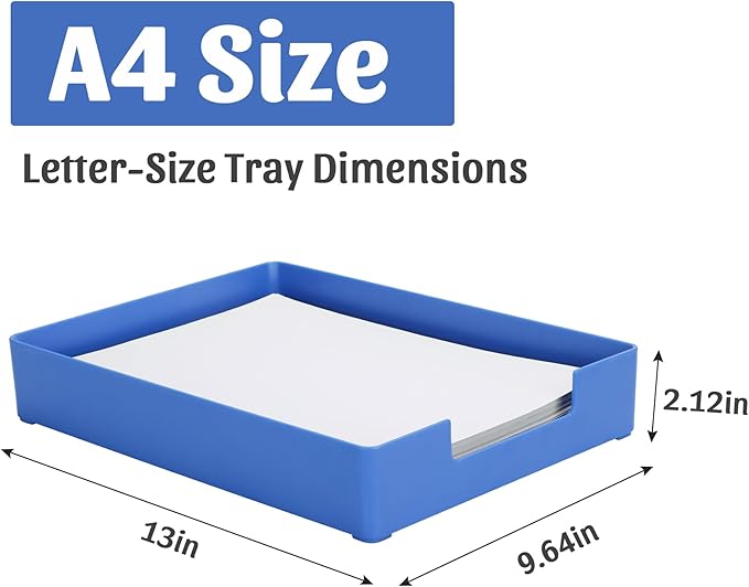 Letter-Size Tray Desk Letter Tray Paper Tray, Sturdy Heavy-Duty Plastic Printer Paper Tray, Single-Tier Stackable File Storage Organizer for Office Home (1, Blue)