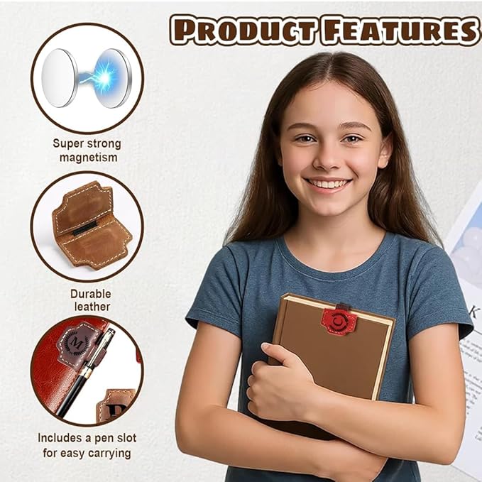 Custom Bookmark with Pen Holder with 26 Letters Personalized Magnetic Leather Book Mark, Customized Name Book Marker Clip with Initial for Men Women, Gifts for Book Lovers, Readers, (Blue, H)