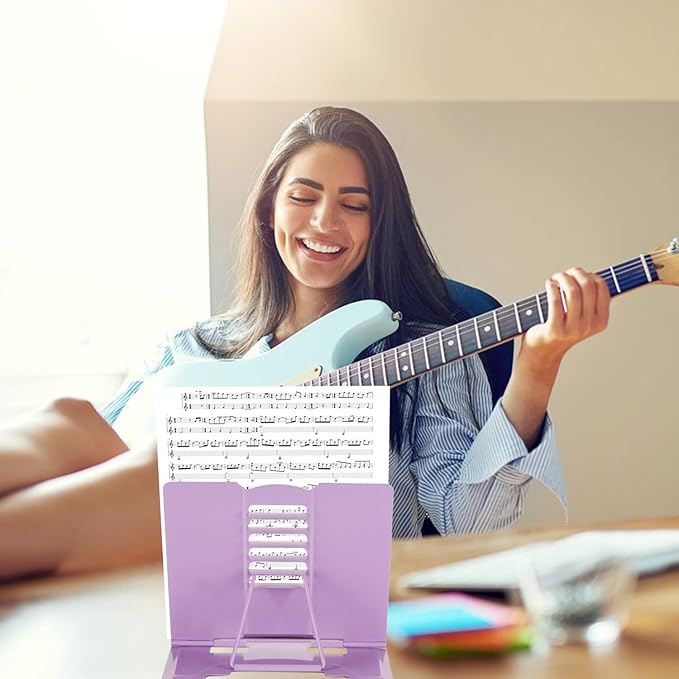 Metal Book Stand - Adjustable Book Holder for Reading (Full Purple)