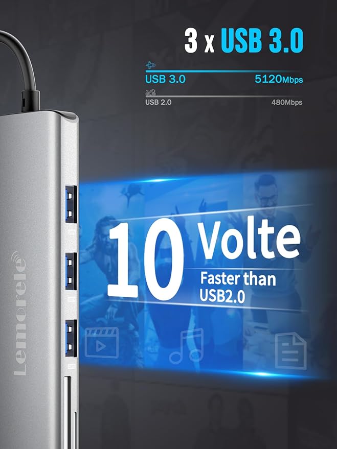 Lemorele USB C Hub 8-in-1 Adapter, USB-C Hub with 4K HDMI Output, 100W Power Delivery, USB 3.0 5Gbps Port, SD/TF Card Reader Adpater, Compatible for MacBook Pro, XPS, Chromebook and More(Silver)