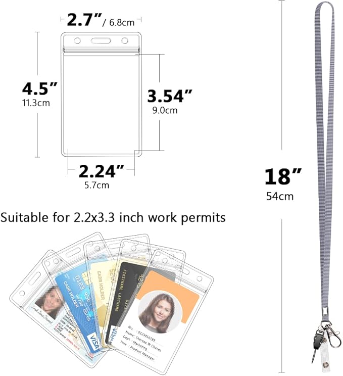 60 Pack Neck Lanyard with ID Badge Holder, Office Strap Bulk Lanyards, Stainless Metal Swivel Hook for Name Tag, Badge Holders, Keychains, Card, Grey