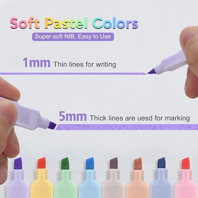 8 Colors Aesthetic Highlighters, 4mm Line Width, Assorted Colors With Soft Chisel Tip, No Bleed Bible, Great for School, Nice to Eyes, Pastel