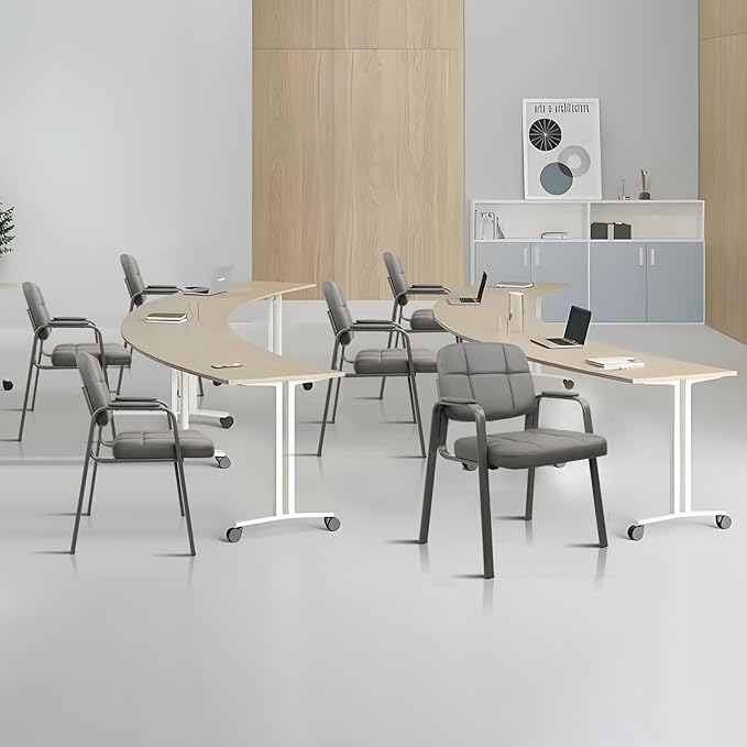 CLATINA Waiting Room Guest Chair with Bonded Leather Padded Arm Rest for Office Reception and Conference Desk(Grey 4 Pack)