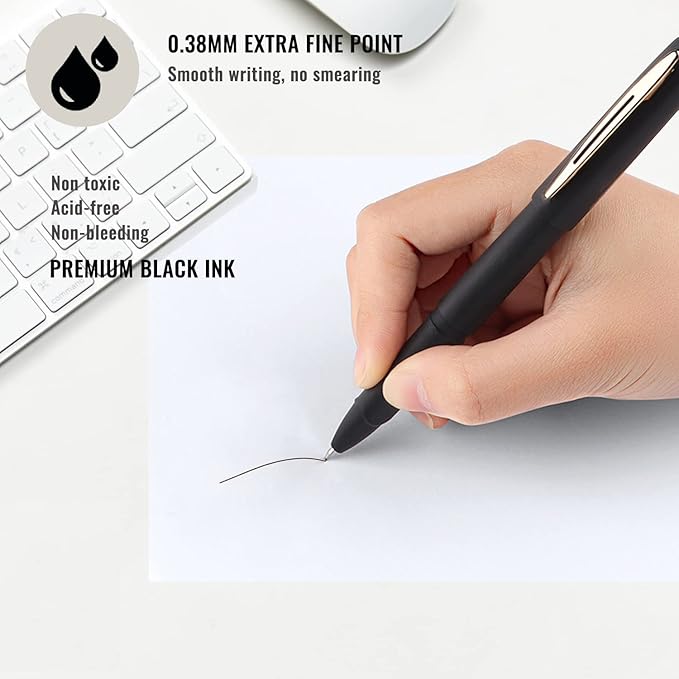 Pens, P-223A, Gel Pens Fine Point [0.38 mm] Black Ink, Roller Ballpoint Pens Matt Design, Stationery Pens for School Office Supplies