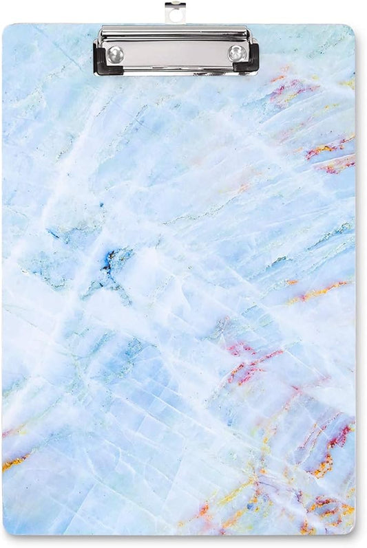 Clipboard, Decorative Marble Clipboard, Designed Clipboard, WAVEYU Cute Hardboard Office Clipboard with Low Profile Clip for Students Classroom School and Office Use, Blue (12.5"x9")