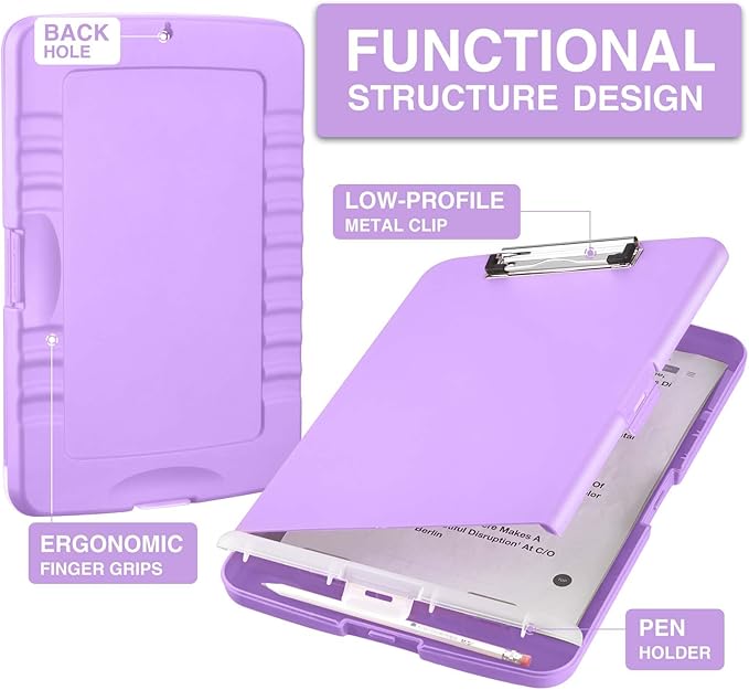 Sooez Clipboard with Storage, High Capacity Nursing Clip Boards with Pen Holder, Heavy Duty Plastic Storage ClipboardS with Low Profile Clip, Clipboard Folder, Teacher Must Haves Office Supplies