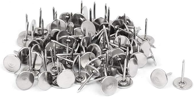 200Pcs Flat Head Upholstery Tacks Home Furniture Decor Tack Upholstery Nails Flat Push Pins Flat Thumb Tacks Silver (11mmx17mm)