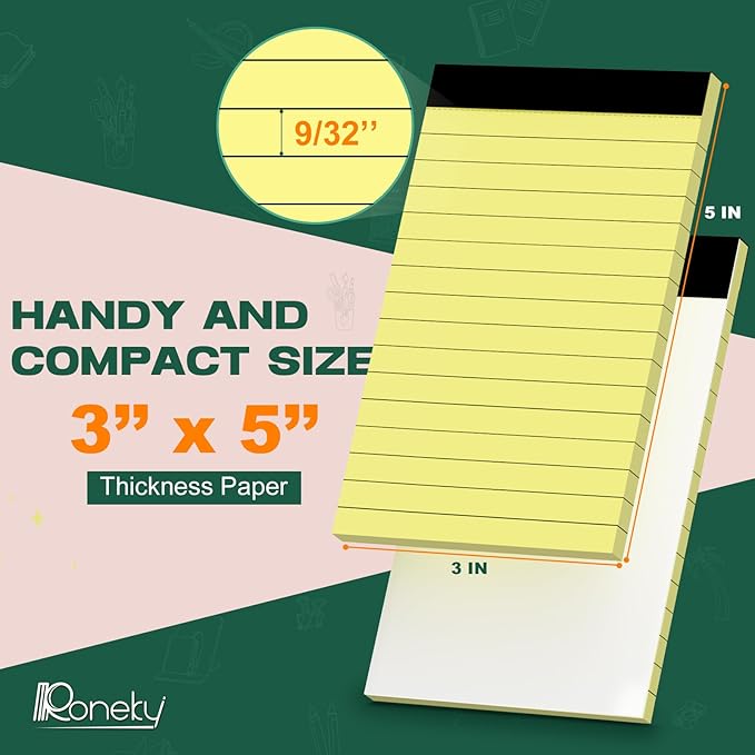 8 Pack Small Note Pads 3x5 In, College Ruled 3 x 5'' Notepads Server Note Pads, Micro Perforated Small Pocket Size Notebook Mini Writing Pads Memo Pads of Lined Paper Notepad Narrow Ruled Scratch Pads