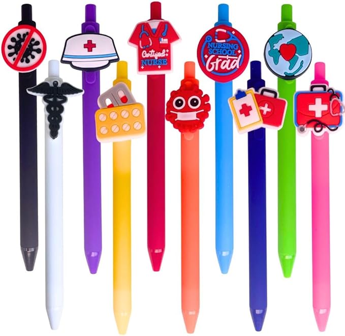 YJ PREMIUMS 10-Pack of Cute Nursing Pens with Heart, Syringe Designs in Black Ink - Versatile Writing Instruments for Nurses, Medical Assistants, Students (Nurse)