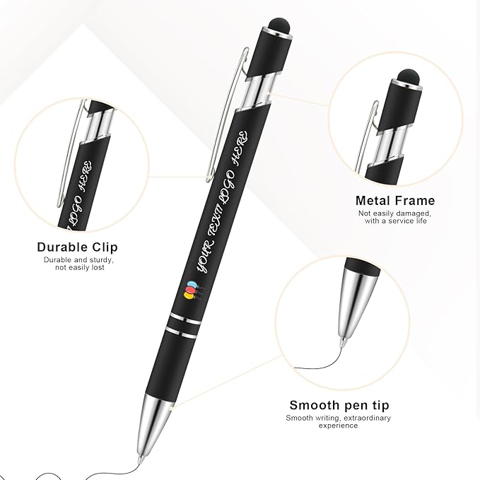 Personalized Pens 50pcs with Stylus Custom Ballpoint Pens in Bulk Engraved with Logo Text Personalized Bulk Black Ink for Office College Business