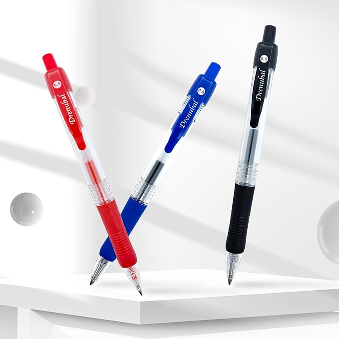 Red Bulk Pack for School Office of 12 Ink Pens, Retractable Ballpoint Pens Medium Point 0.5 mm