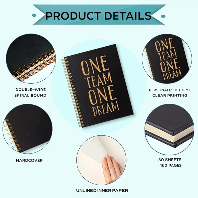 One Team One Dream 160 Blank Pages Spiral Notebook, Team Notebooks for Employees, Teamwork Gifts for Staff, Team Member Gifts for Colleagues, Team Building Gifts for Coworkers