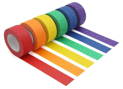 Colored Masking Tape, Colored Painters Tape for Arts & Crafts, Labeling or Coding - Art Supplies for Kids - 6 Different Color Rolls - Masking Tape 1 Inch x 13 Yards (2.4cm X 12m)