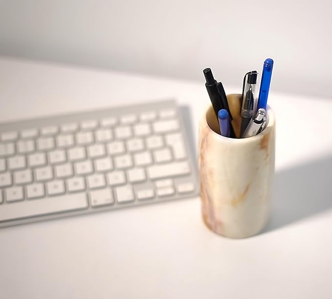 Pen Holder - Toothbrush Holder, Desk Organizer, Makeup Brush Holder, Gift for Home, Kitchen Utensil Holder, Storage Desktop, Onyx Marble, Mini Vase