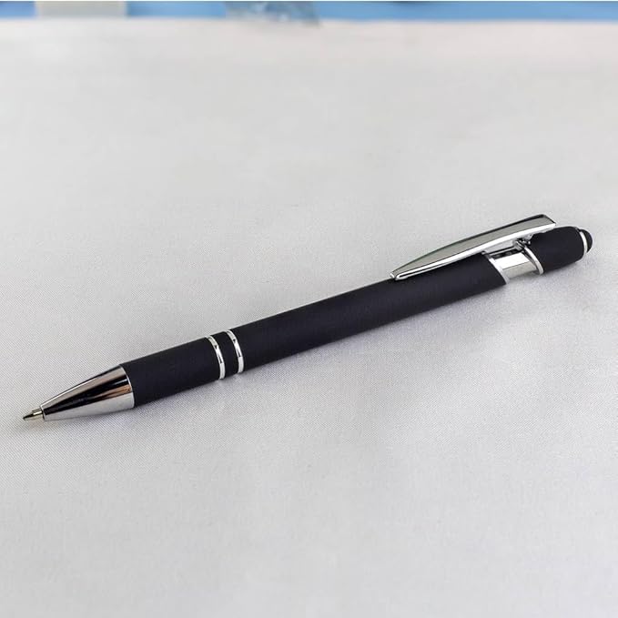 Ballpoint Pen with Stylus Tip Black Ink 1.0 mm Medium Point Soft Touch Metal Matt Assorted Color Barrel 10 Count