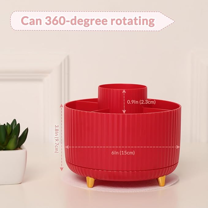 SKYDUE 360 Degree Rotating Desk Organizer, Dual-Purpose Pencil Pen Holder, Pen Organizer with 5 Slots, Pencil Cup for Office, School, Home