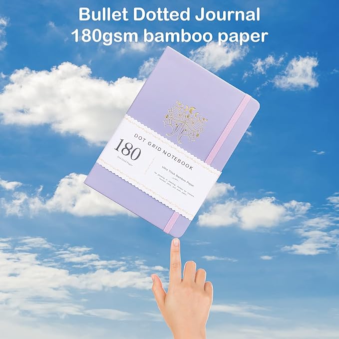 Dotted Notebook Journal 180GSM Bamboo Thick White Paper 160 Pages 5 * 5MM Dot Grid, Lay Flat Binding,Colored Silver Edges, Bookmarks and Expandable Back Pocket (BKP-5)