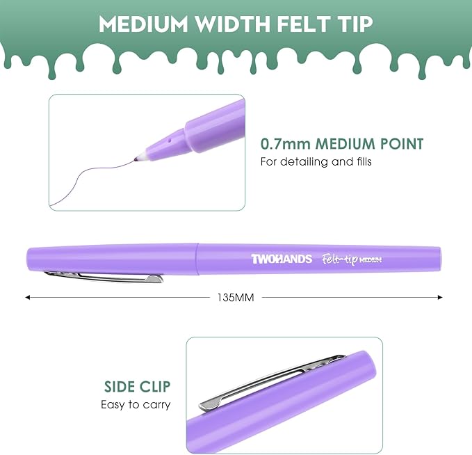 TWOHANDS Felt Tip Pens Fine Point, Assorted Colors Fineliners, Medium Point 0.7 Millimeter Markers for Coloring, Journaling, Note Taking, 22004