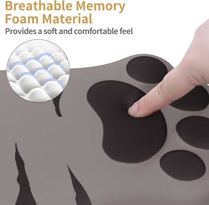 Ergonomic Mouse Pad with Wrist Rest,Cute Cat Paw Mousepad Wrist Support,Comfortable Massage Design Computer Pain Relief Mouse Pad with Non-Slip PU Base for Desk Laptop Gaming Office,Brown