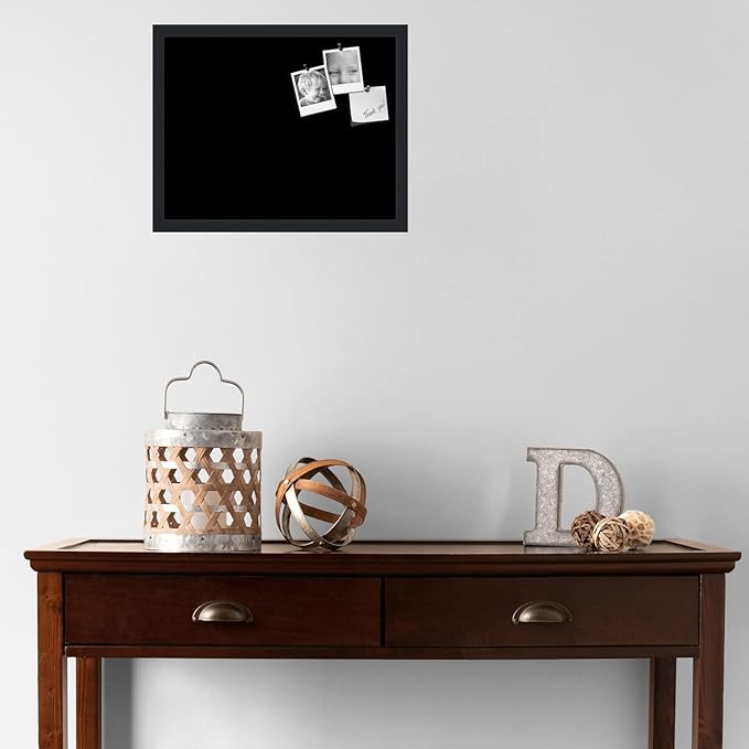 PinPix 19x15 Inch Cork Bulletin Board. This Decorative Framed Pin Board Comes with Solid Black Design and a Satin Black Frame. Ideal for Home Office Decor or Message Board (PinPix-622)