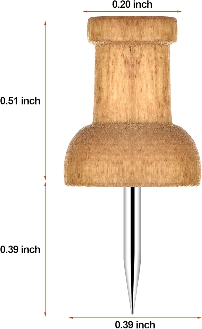 40Pcs Wood Push Pins, Thumb Tacks for Decorative, Wooden Pins and Tacks, Cork Board Thumbtacks, Cute Thumbtack for Wall and Bulletin Board, Map Pins