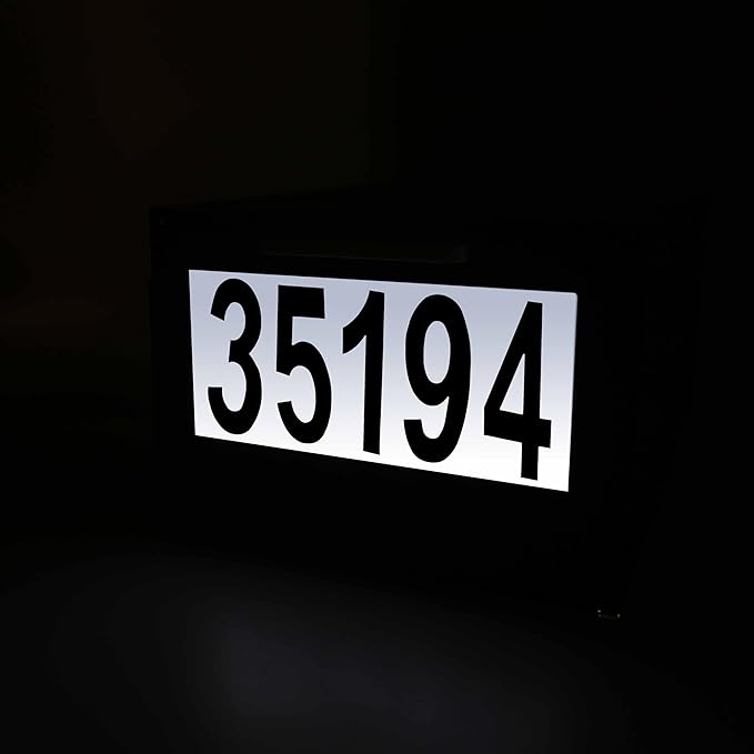 Black Post Mount Mailbox - 2 Lighting Modes Solar Numbers Light Large Capacity Infrared Sensor Illuminated at Night - Iron Numbers Mail Box Outdoor