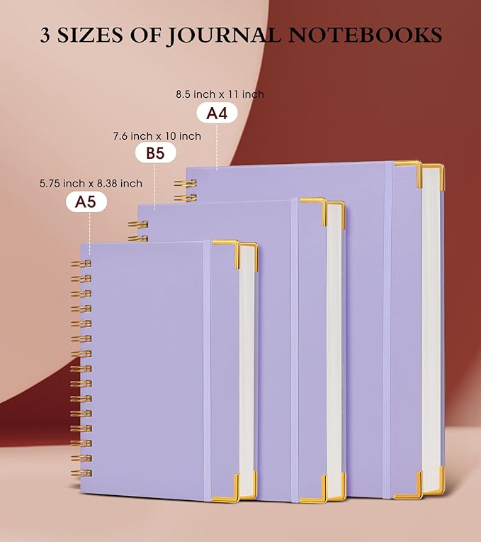 Spiral Notebook Journal 5.75” x 8.38”, 300 Pages Hardcover Leather Lined Journals for Women Men, A5 Small College Ruled Notebooks with 100 GSM Thick Paper, Spiral Journal for Writing Work, Purple