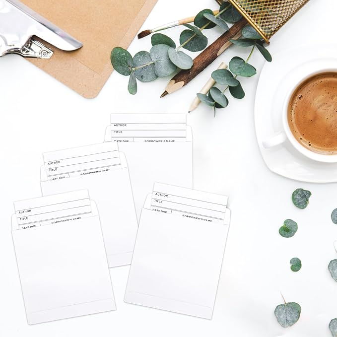 200 Pieces Library Pockets and Cards, Library Check out Cards Library Card Pocket Self Adhesive Library Card Pocket Envelopes for School Office Public Library Books