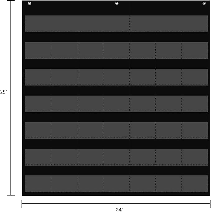 REGELETO Large 44 Pockets Calendar Pocket Chart for Classroom with 85 Cards, Size:25” X 24” Monthly Calendar and Weather Black Pocket Chart for Kids Learning for Home or Kindergarten (44 Pockets)