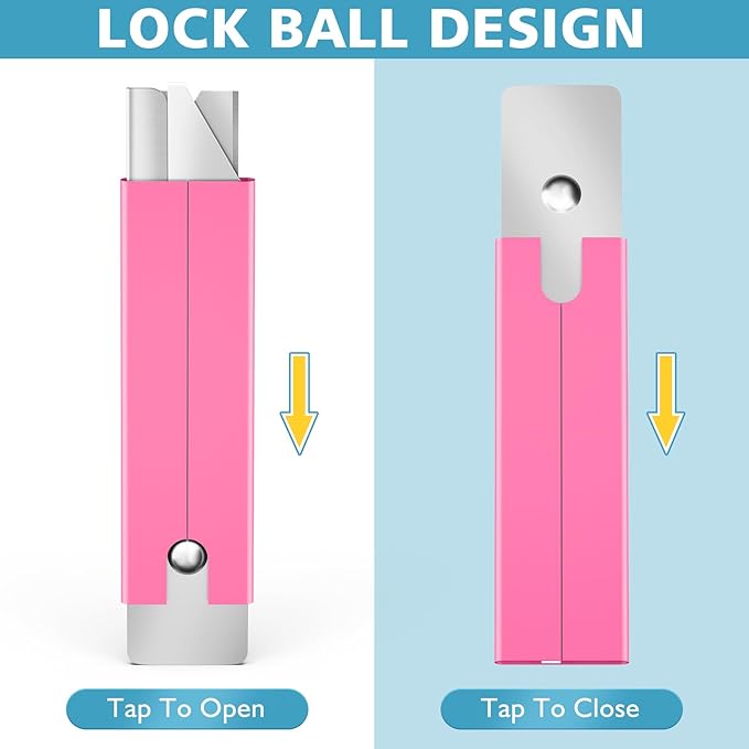 DIYSELF Utility Knife | Box Cutters | Set of 12 | Retractable Blade | All Metal Sheath | 12 Utility Knives included | Box Cutter Small | Paper Knife | Letter Openers (Pink)