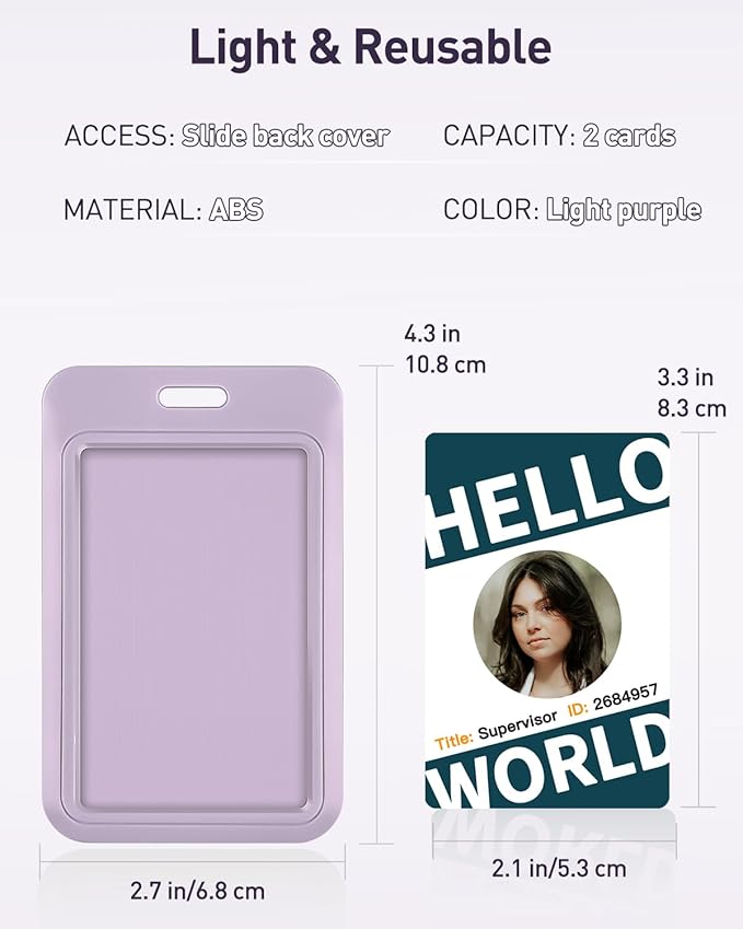 Uniclife 1 Pack Sliding ID Badge Holder Vertical Hard Plastic Case with Clear Window Light-Purple Card Protector for Office School ID Credit Cards Proximity Key Cards Driver’s Licenses and Passes