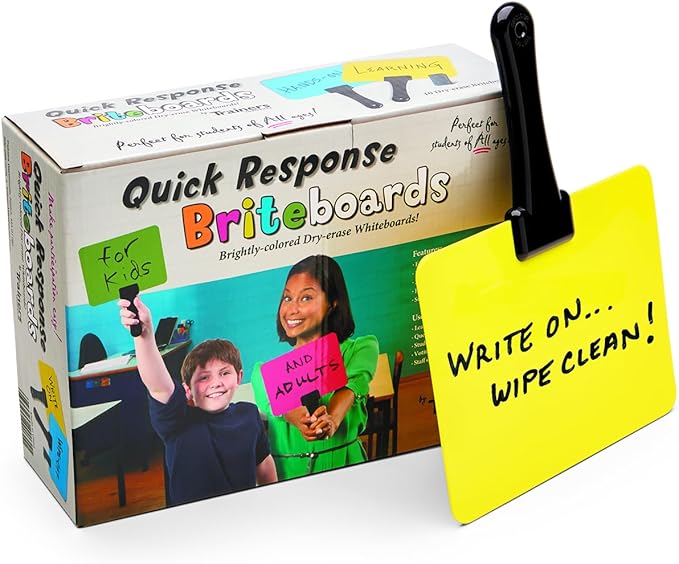 Trainers Warehouse Briteboards: Premium Set of 10 Fluorescent Dry-Erase Response Boards | Versatile, Colorful Paddles for Icebreakers, Voting & More | Perfect for Classrooms & Meetings (5.9" x 7.75")