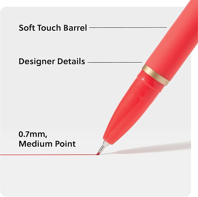 U Brands Catalina Felt Tip Pens, Set of 6, Assorted Colors with Gold Details, Medium (0.7 mm) Point, Assorted Color Ink