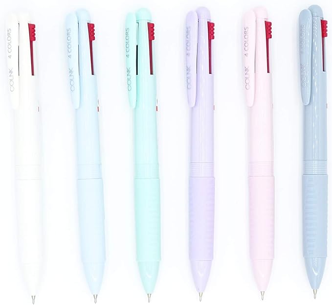 COLNK Multicolor Ballpoint Pen 0.5, 4-in-1 Colored Pens Fine Point,Ballpoint Gift Pens for Planner Journaling,Assorted Ink, 6-Count