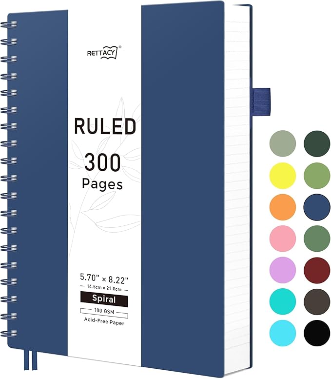 RETTACY Spiral College Ruled Notebook, 300 Pages, A5 Medium Size (5.7 ...