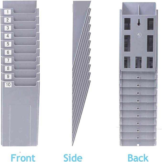 NADAMOO Time Cards Rack Retractable Time Card Holder with 10-Pocket,Plastic Wall Mounted Cards Holder Compatible with Time Card Machine Attendance Recorder Punch Clock for Office, Gray
