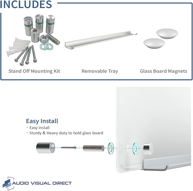 Audio-Visual Direct Magnetic White Glass Dry-Erase Board Set - 36 x 24 Inches -