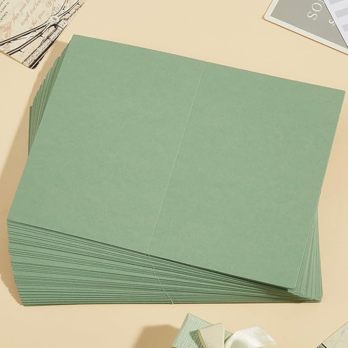 50 Pack Blank Cards Folded Cardstock Thank You Blank Greeting Cards for Invitations, Wedding, Greeting Cards, All Occasion DIY, 4x6 Folded Cards Sage-Green