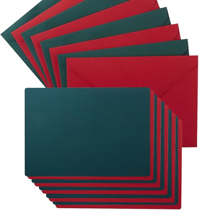 A7 Christmas Envelopes and Blank Cards 24 Pieces A7 Envelopes and 24 Pieces 5x7 Colorful Flat Cards for Weddings, Invitations, Birthday, Baby Shower (Christmas Green/Red)