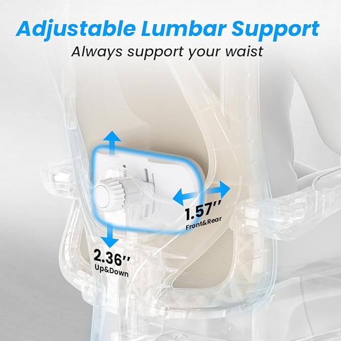 Farini Ergonomic Office Chair with Footrest, Mesh Office Desk Chair with Headrest, High Back Computer Chair with Adjustable Lumbar Support for Home Office Study Room Bedroom, White & Kakhi