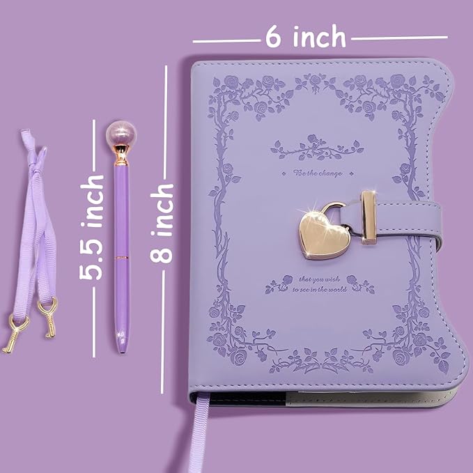 Diary with Lock and Keys for Girls Gift Ideas, 360 Gold Edged Pages Journal for Women, B6 Refillable Notebook for Writing with Pen and Bookmark (Garden Purple)